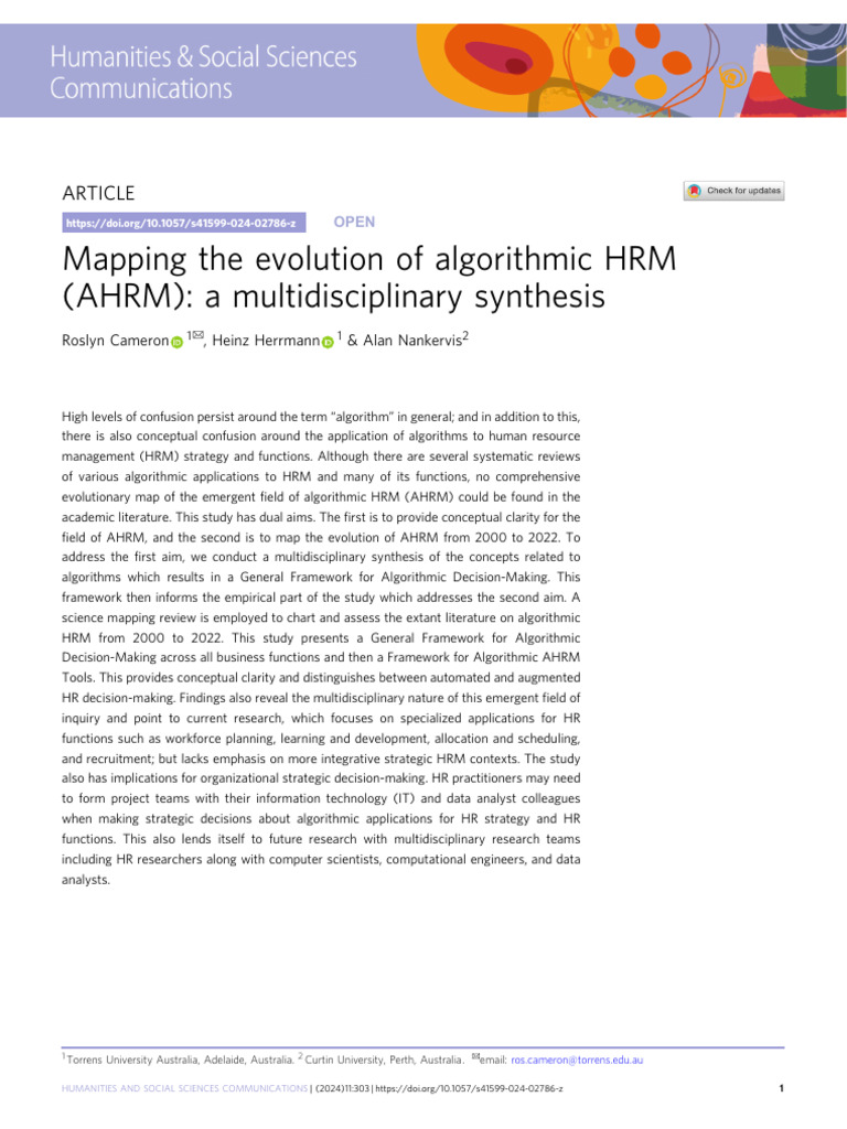 Mapping The Evolution of Algorithmic HRM (AHRM) : A Multidisciplinary ...