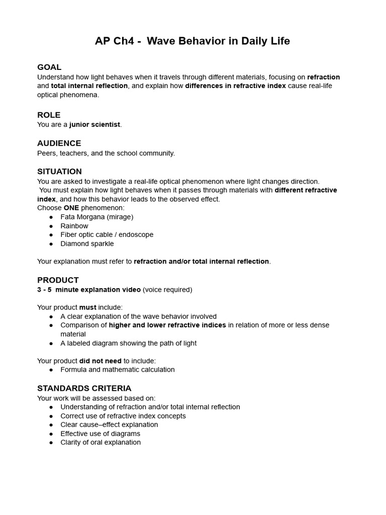 AP - Ch4 Wave Behavior in Daily Life-GRASP and RUBRIC | PDF ...