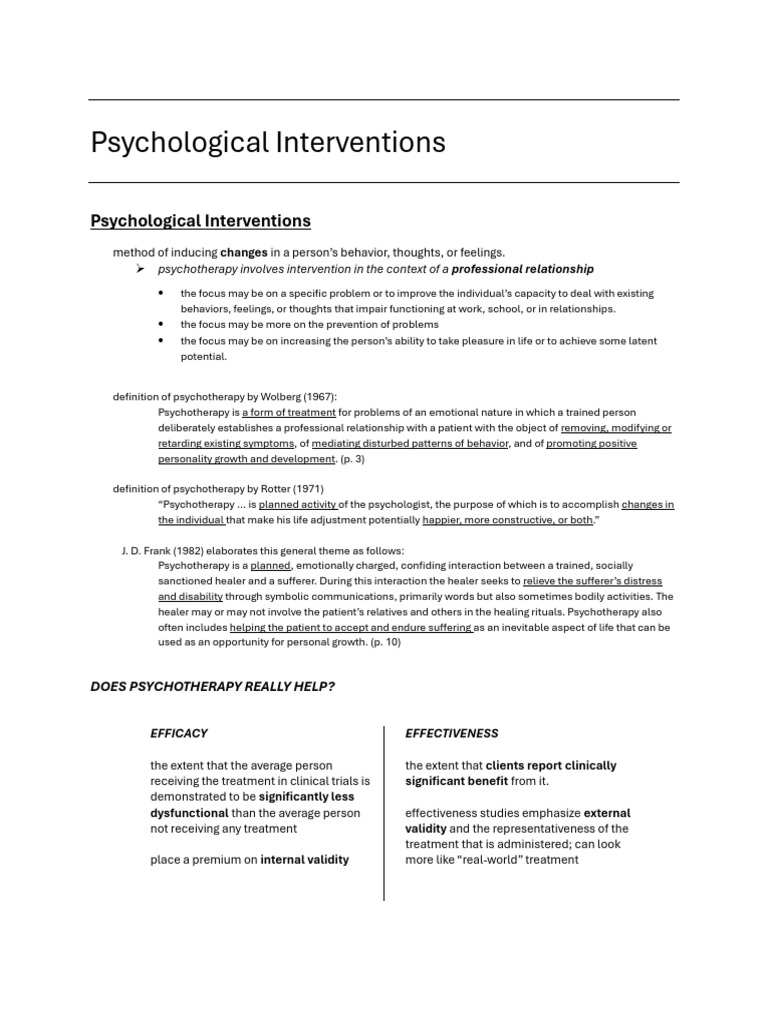 Psychological Interventions | PDF | Psychotherapy | Therapy