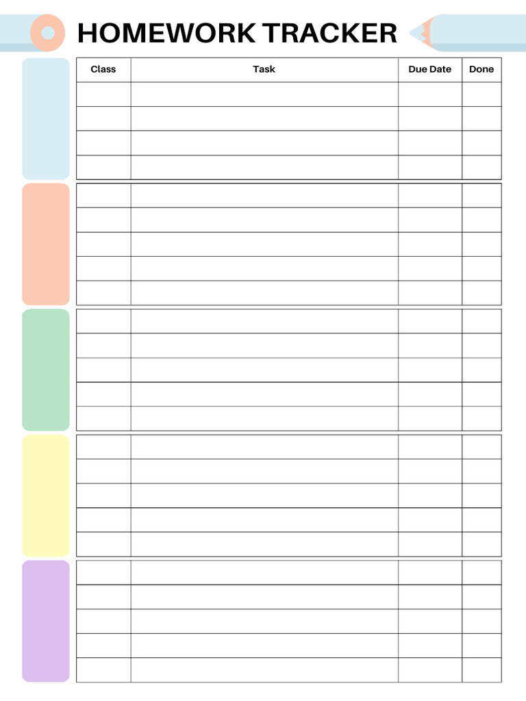 Homework Tracker A4 Document Pastel in Simple Style - 20260123 - 145223 ...
