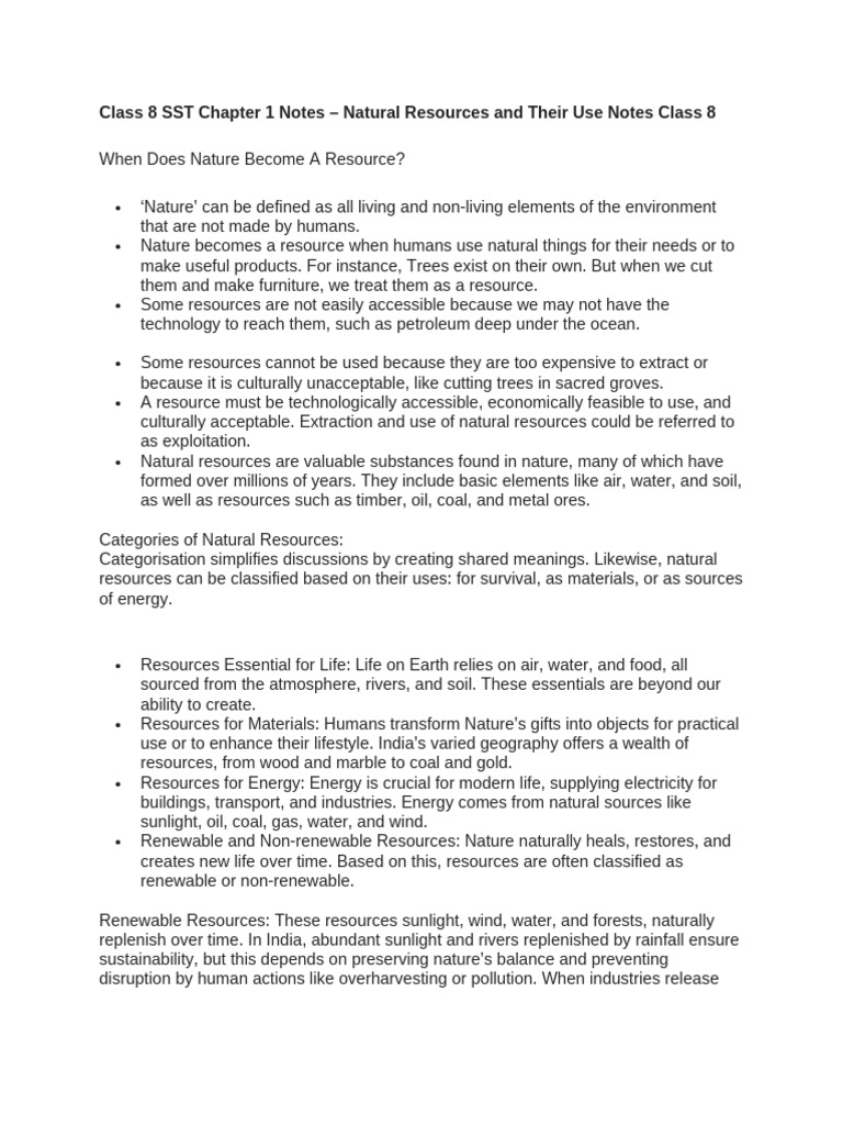 Class 8 SST Chapter 1 Notes | PDF | Agriculture | Renewable Energy