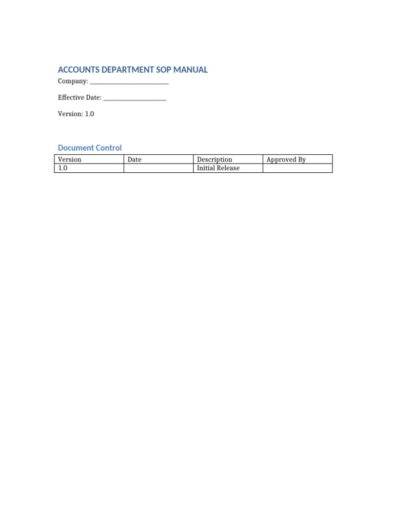 Accounts Department SOP Manual With Signature | PDF