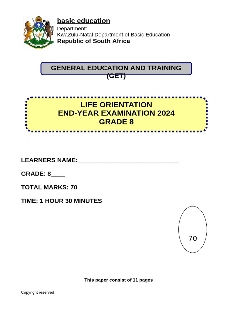 Grade 8 Life Orientation End Year Paper 2025 | PDF | Drug ...