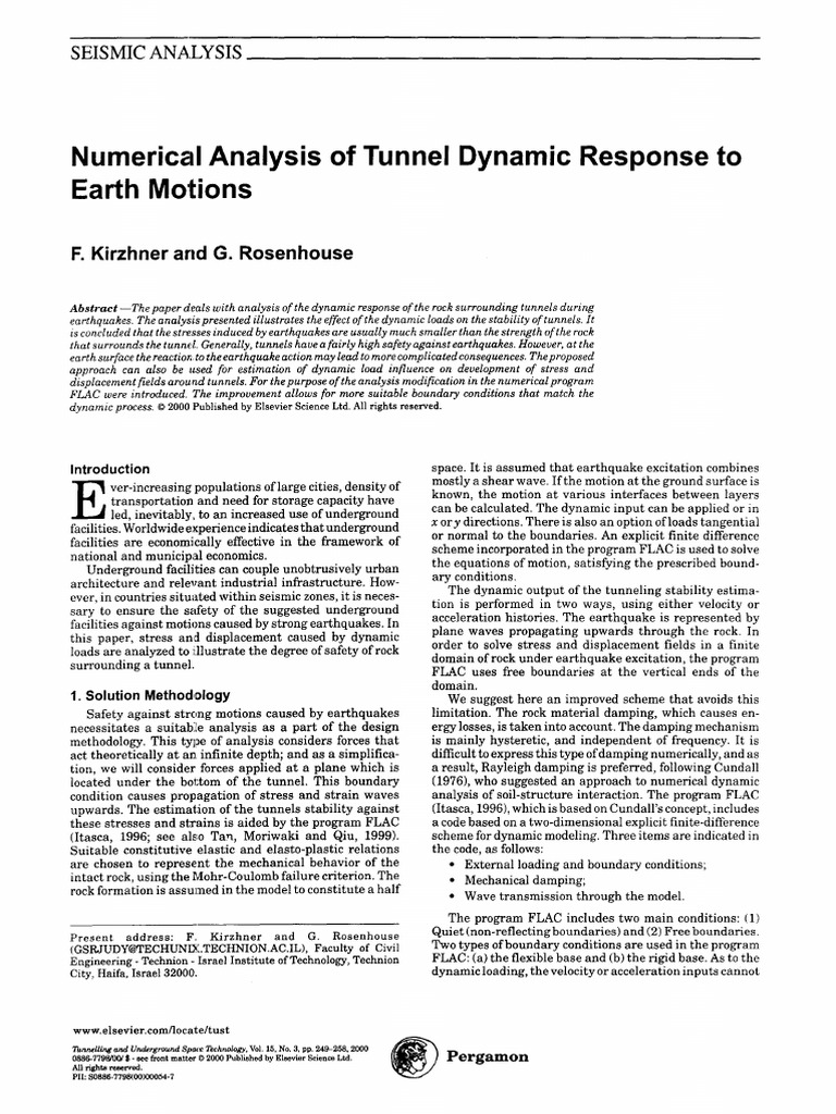 Kirzhner - Numerical Analysis of Tunnel Dynamic Response To Earth ...
