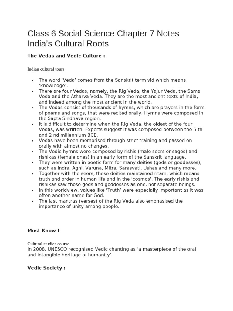 Class 6 Social Science Chapter 7 Notes India | PDF | Vedas | Brahman