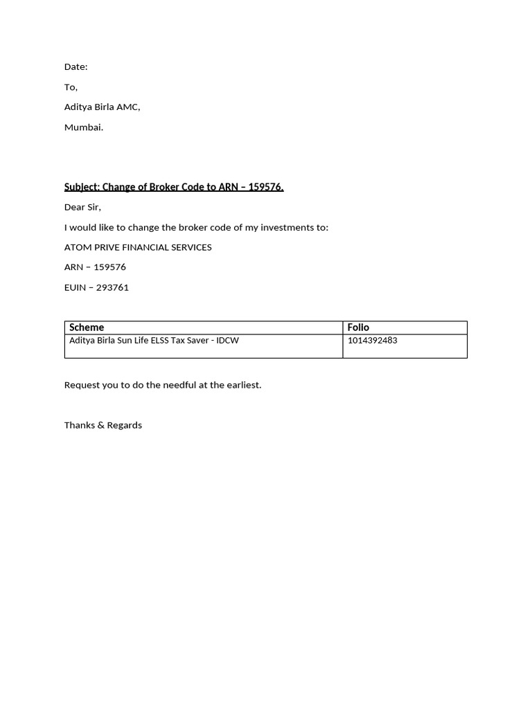 Aditya Birla-Broker Code Change | PDF