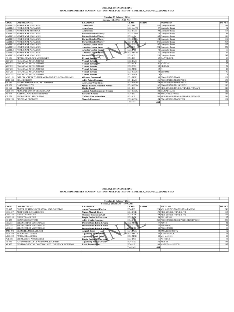 Midsem Timetable Fs 2025-2026 | PDF | Applied And Interdisciplinary ...