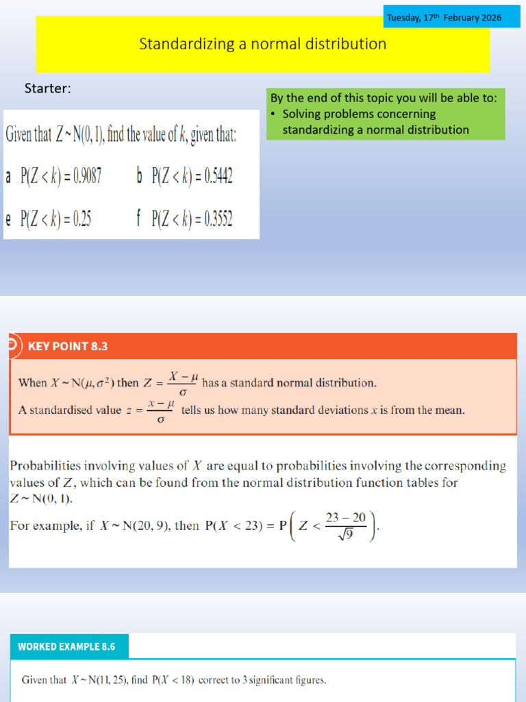 Year 12math Power Point On Standardisation | PDF