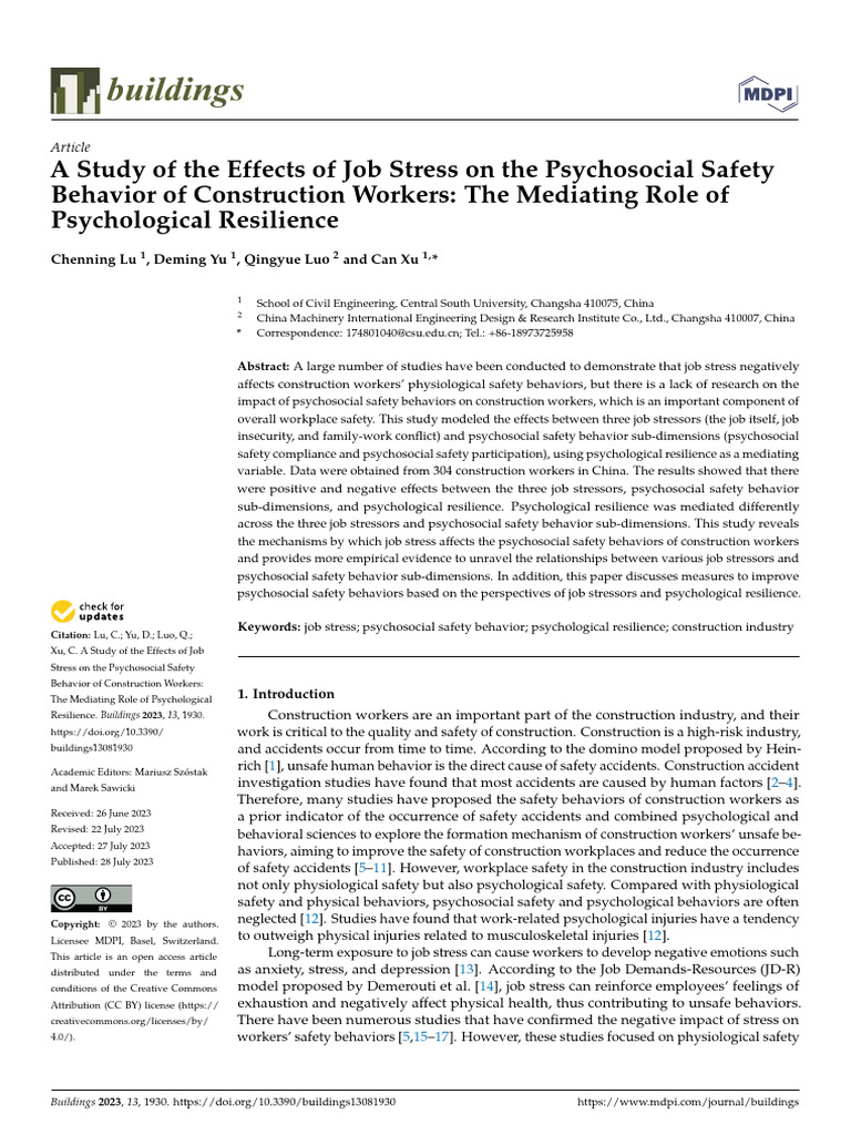 A Study of The Effects of Job Stress On The Psychosocial Safety ...