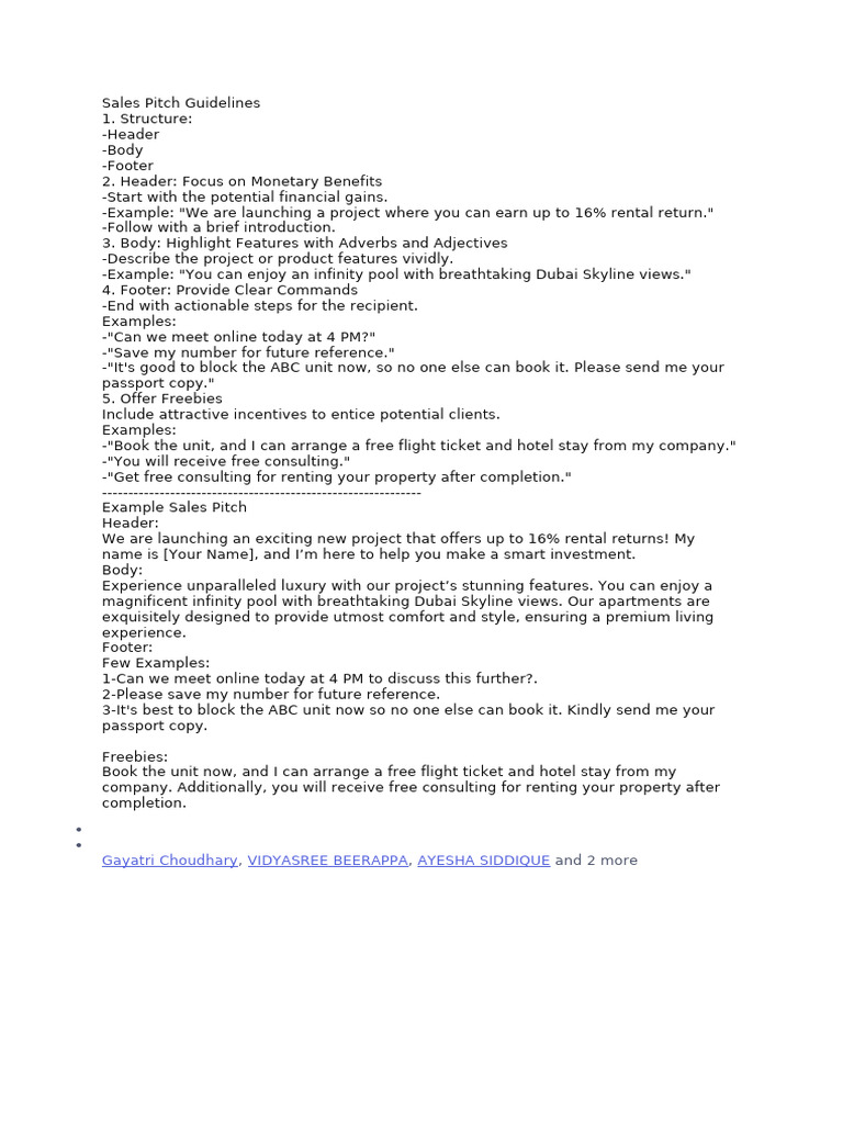 Sales Pitch Guidelines | PDF