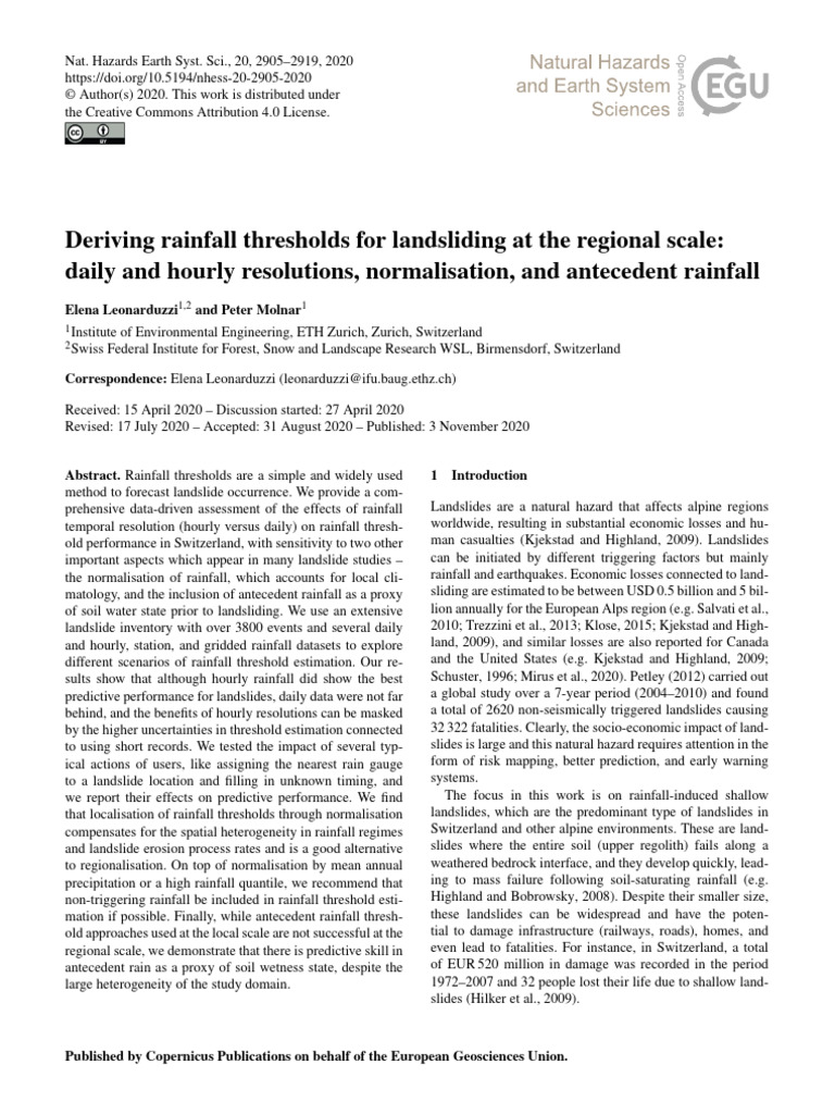 Deriving Rainfall Thresholds For Landsliding at The Regional Scale 2020 ...