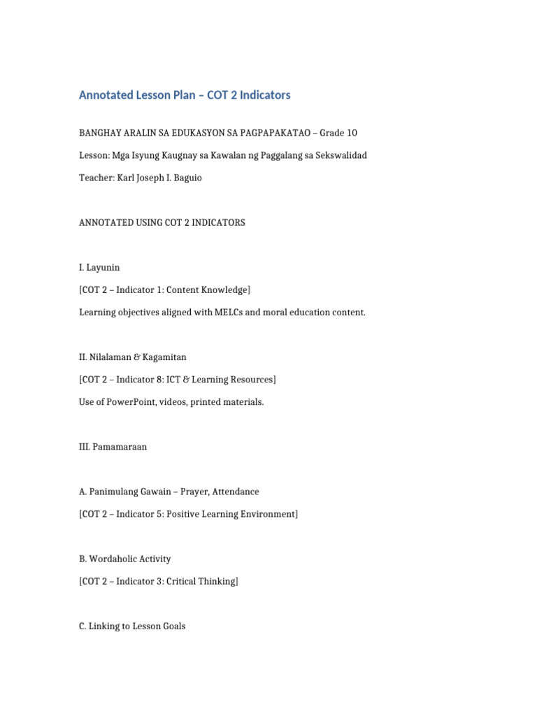 Annotated COT2 Full Lesson | PDF