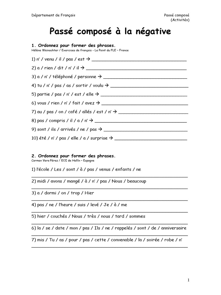 Passe Compose A La Negative | PDF