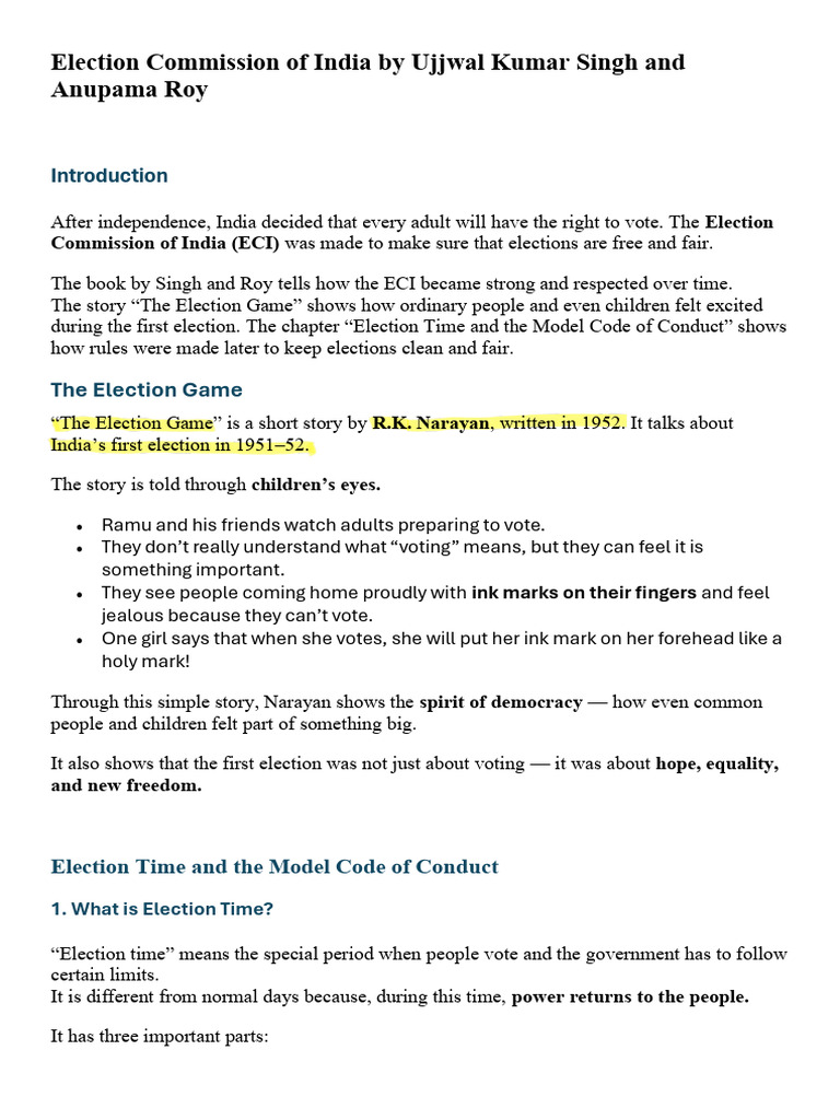 ECI (Election Game & Model Code of Conduct) | PDF | Elections | Government