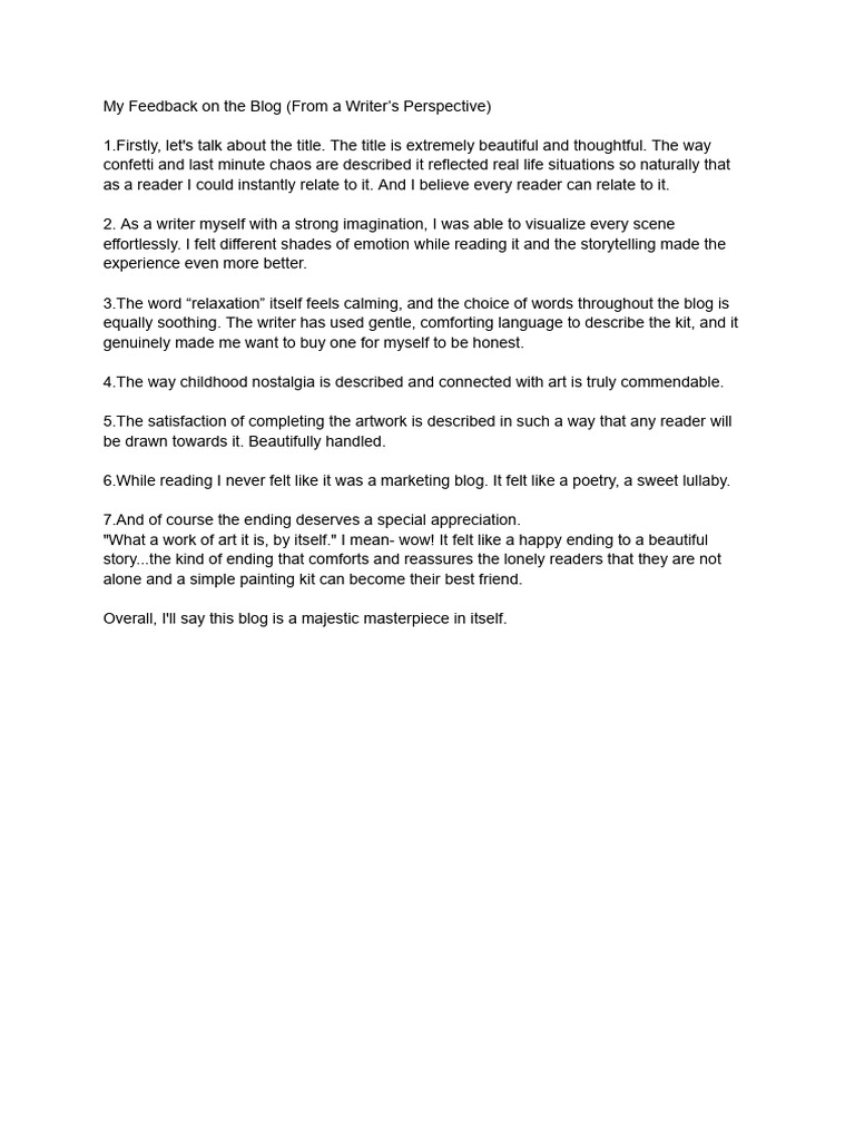 My Feedback As A Writer | PDF