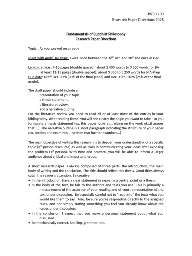 BSTD 203 - Research Paper Directions 2025 1 | PDF | Essays | Thesis
