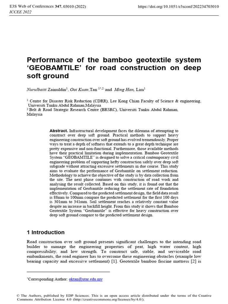 Performance of The Bamboo Geotextile System For Road Construction On ...