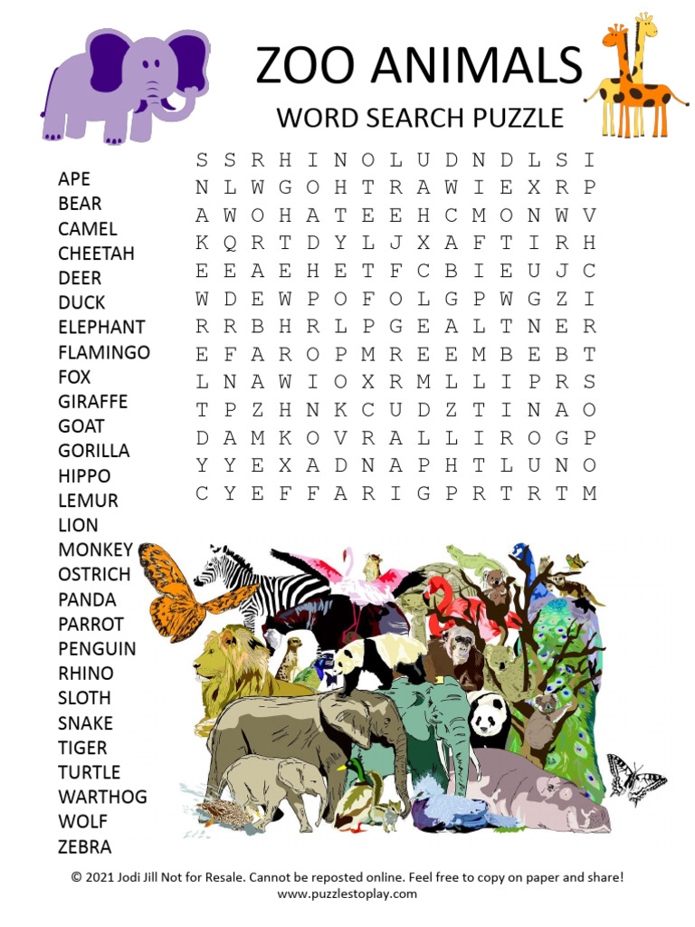 Zoo Animals Word Search Puzzle File | PDF