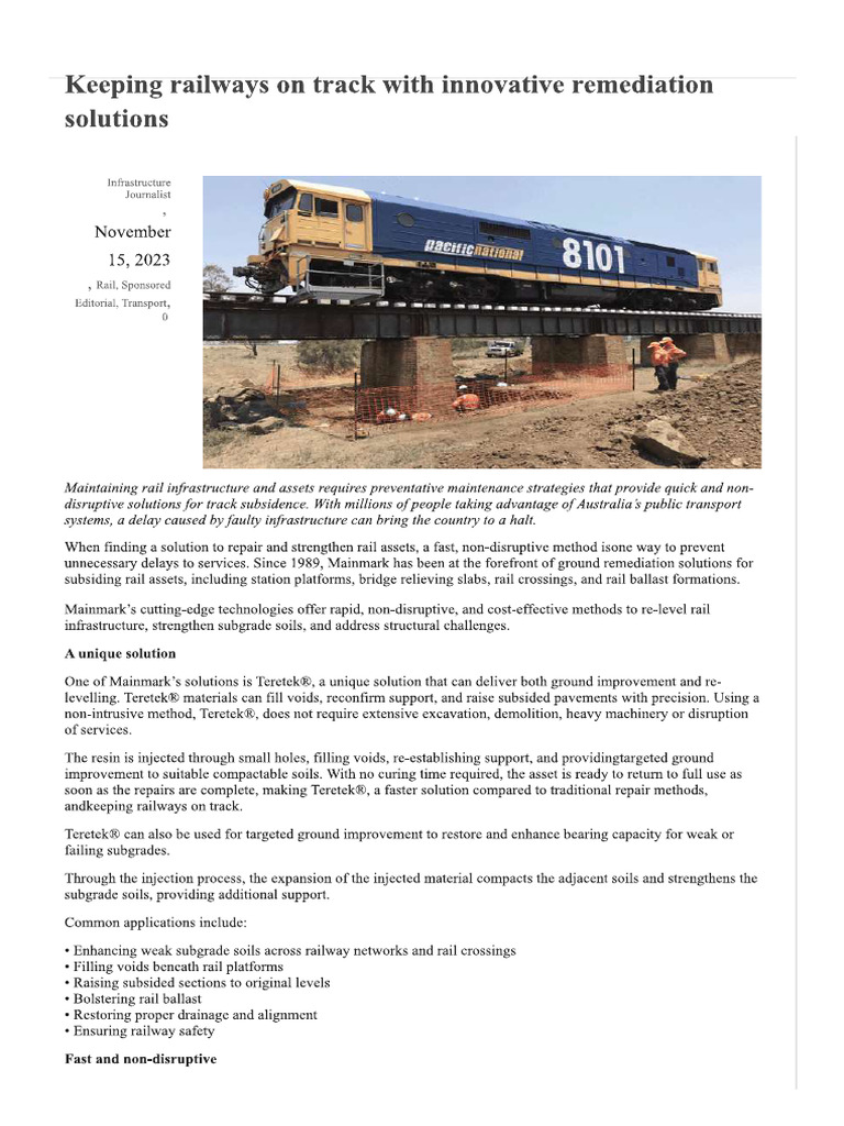 Keeping Railways On Track With Innovative Remediation Solutions | PDF