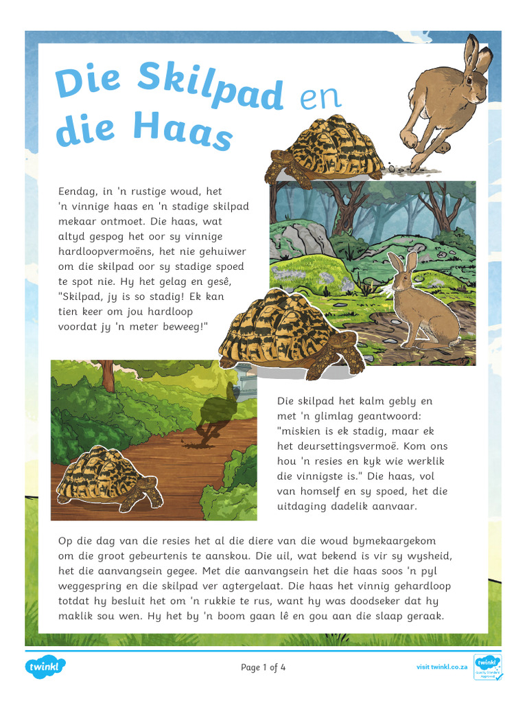 Fabel Die Skilpad en Die Haas Begripstoets | PDF