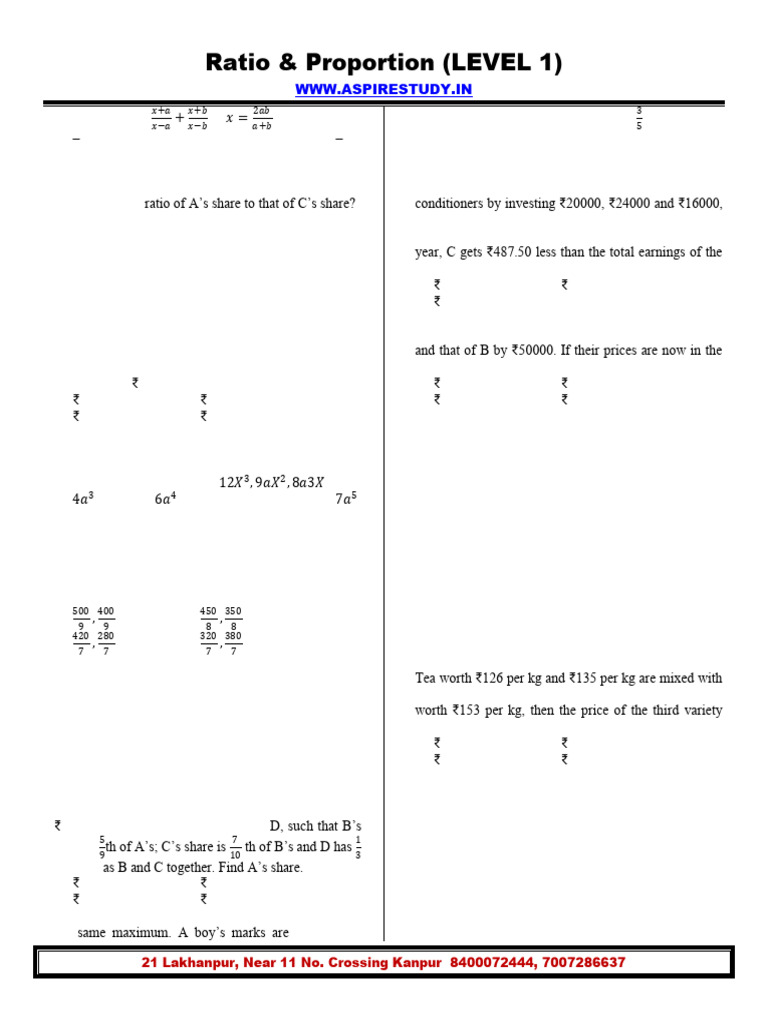 Ratio and Proportion | PDF | Rupee | Ratio