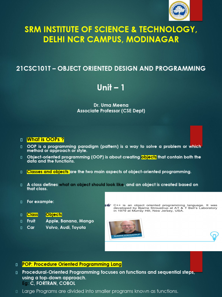 UNIT - 1 - OOAD - FinalL PPT - Student - Cse A and B | PDF | C++ | Data ...