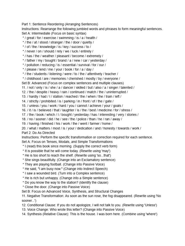 Part 1 - Sentence Reordering (Arranging Sentences) | PDF | Sentence ...