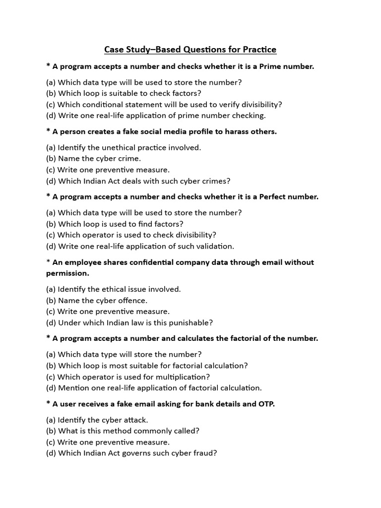 XI - CS - Case Study Based Questions For Practice | PDF