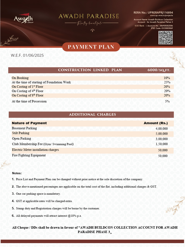 Awadh Paradise Phase 3 Payment Plan | PDF