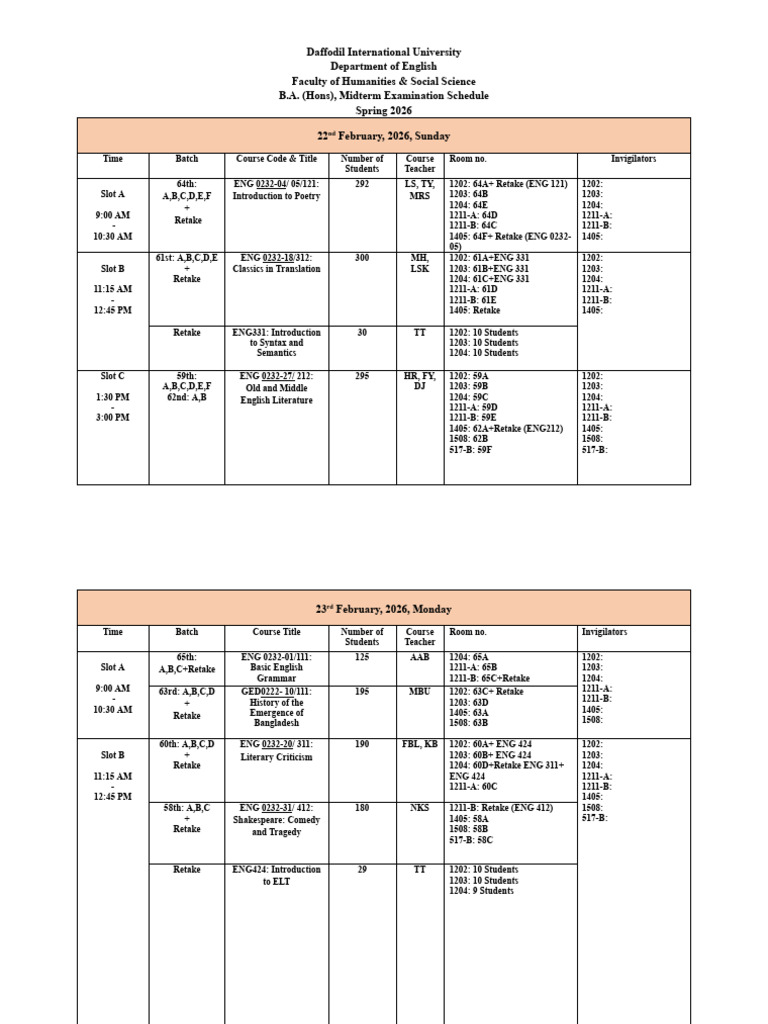 Spring 2026 Midterm Routine Students Version | PDF | Linguistics ...