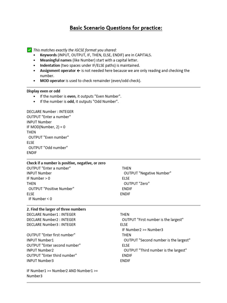 Pseudocode Practice Examples | PDF | Mathematics | Computing