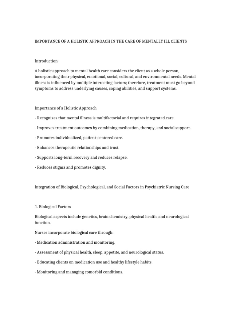 Holistic Approach Psychiatric Care | PDF | Psychotherapy | Psychiatry