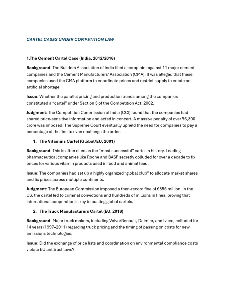 Cartel Cases Under Competition Law | PDF | Competition Law | Cartel