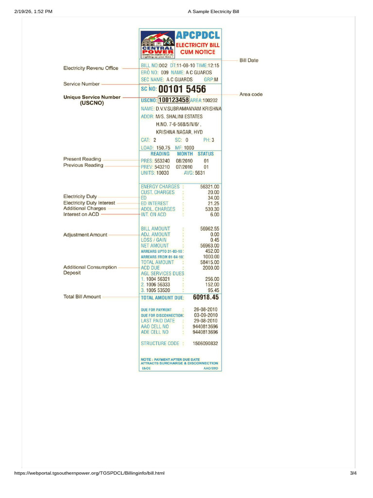 A Sample Electricity Bill | PDF