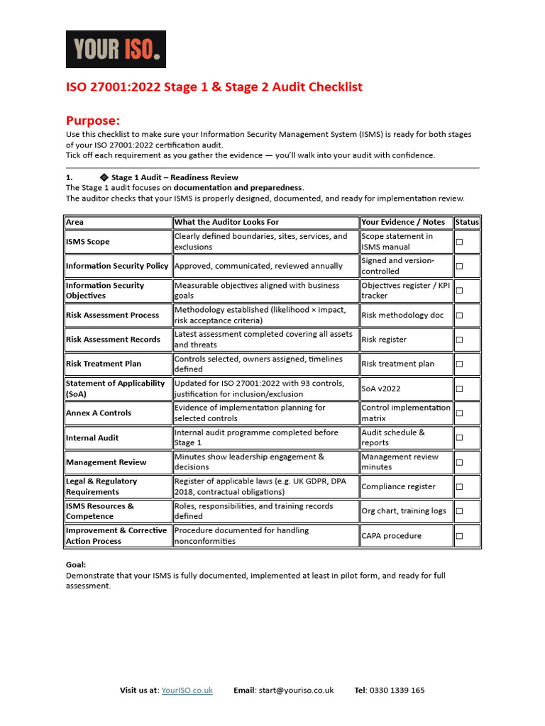 ISO 27001 Internal Audit Checklist | PDF | Audit | Internal Audit