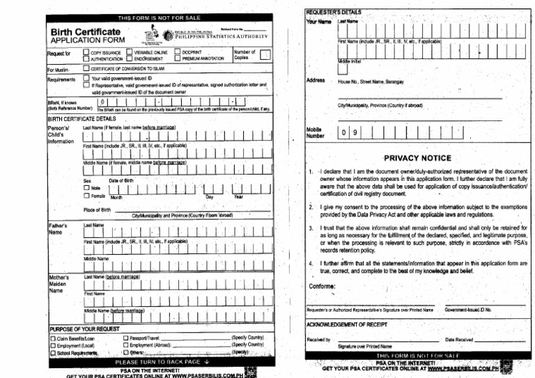 Application Form (Certificate of Live Birth) | PDF