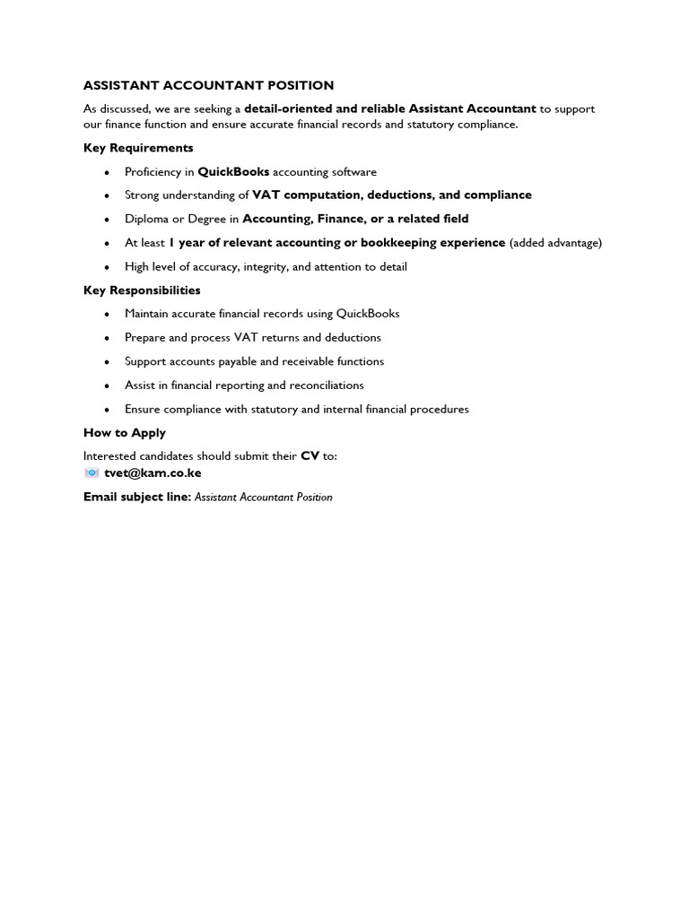 Assistant Accountant Position | PDF