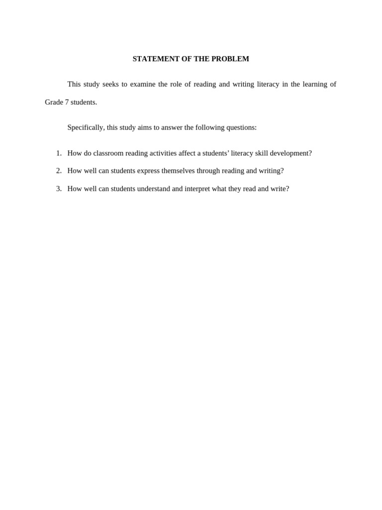 Statement of The Problem | PDF