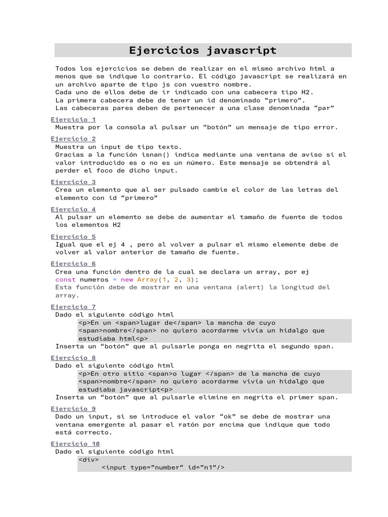 Ejercicios Javascript | PDF | HTML | Script Java