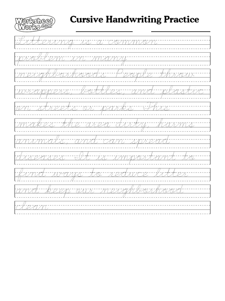 WorksheetWorks Cursive Handwriting Page 1 | PDF
