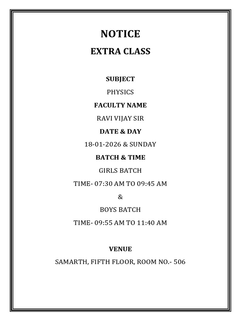 08 Extra Class Notice (18!01!2026) RV Sir | PDF