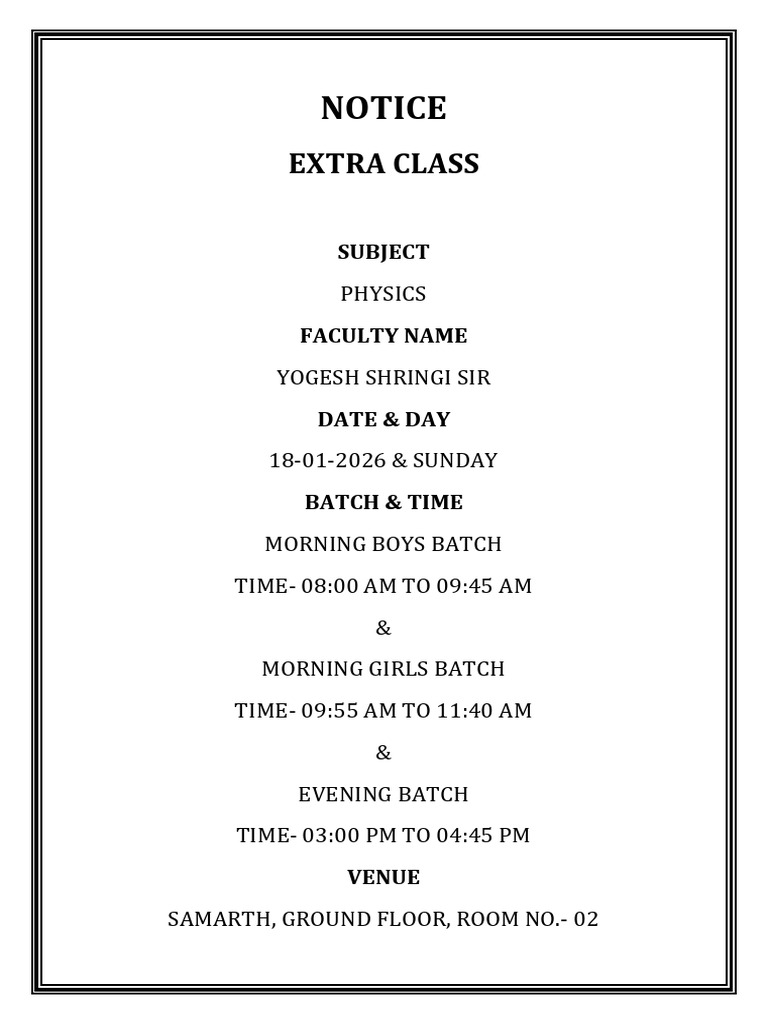 07 Extra Class Notice (18!01!2026) Ys Sir | PDF
