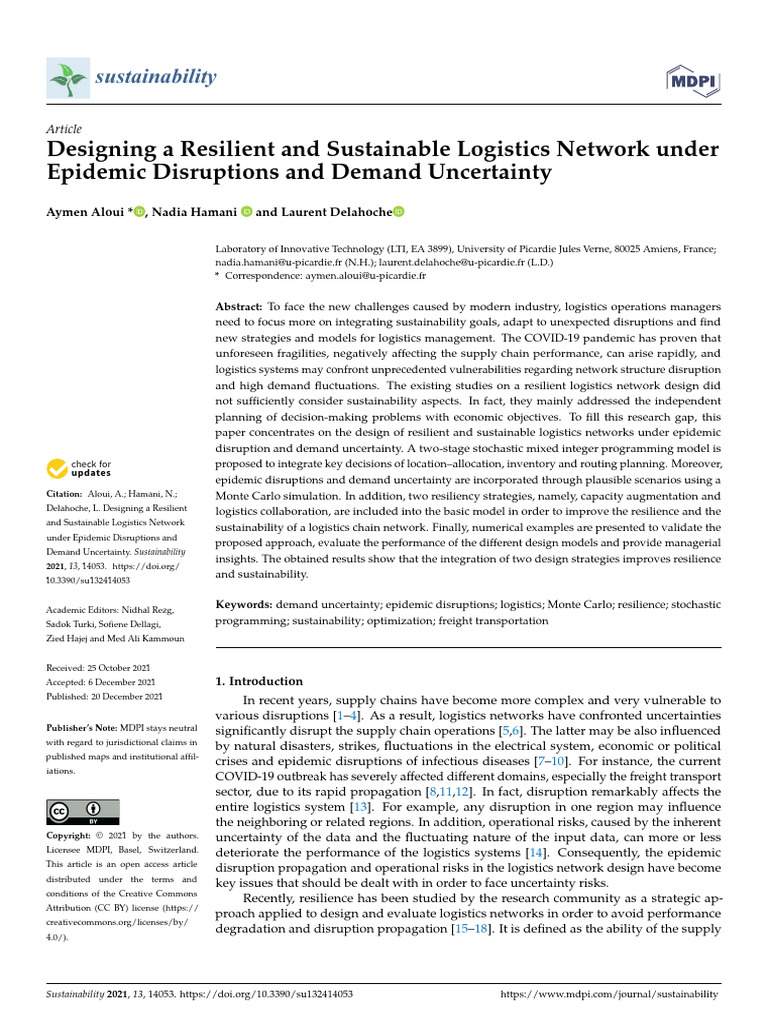 Sustainability 13 14053 v2 | PDF | Logistics | Supply Chain