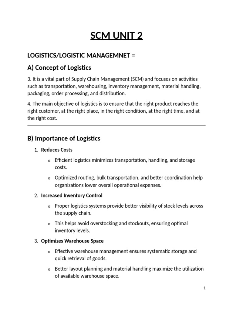 SCM Unit 2 | PDF | Logistics | Warehouse