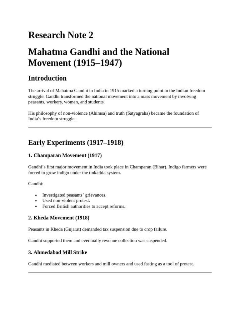 Mahatma Gandhi and The National Movement (1915-1947) | PDF | Mahatma ...