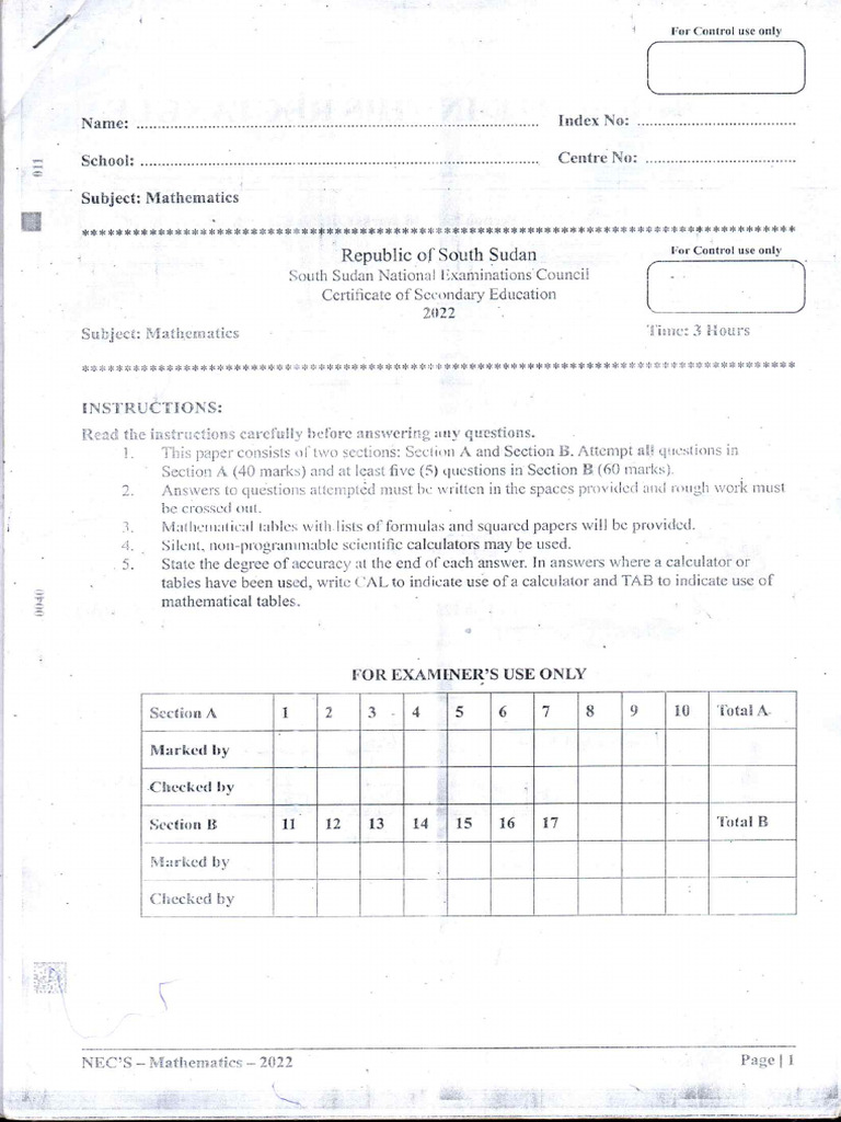 Mathematics - 2022 Passpaper | PDF