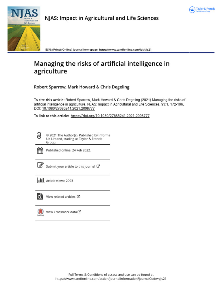 Managing The Risks of Artificial Intelligence in Agriculture | PDF ...