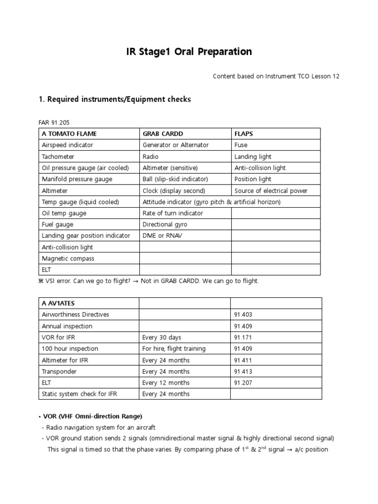 IR Stage1 - Oral Preparation | PDF | Airspeed | Gyroscope