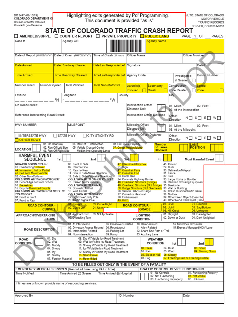 PD Highlighted Dr3447 Crash Report Official Released Form | PDF | Truck ...