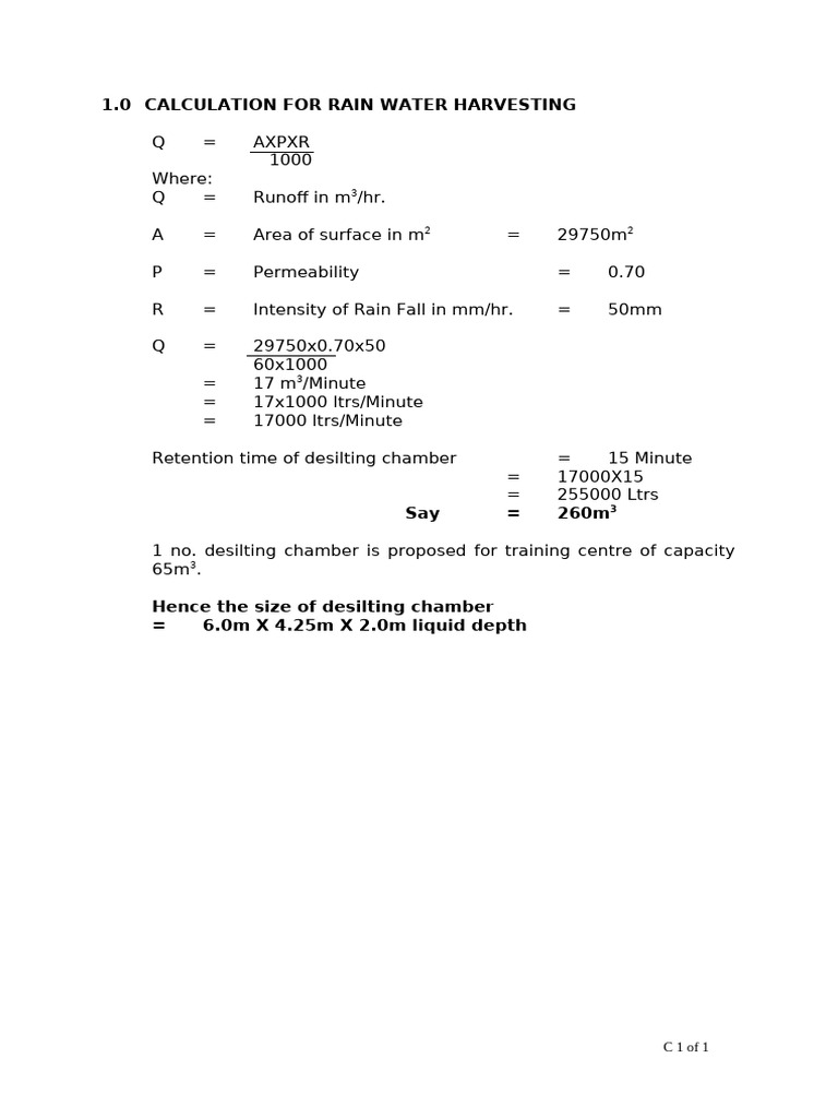Design Calculations RWH-Residents at Jammu 14.05.2011 | PDF